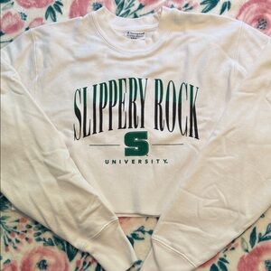 Champion White Slippery Rock University Sweatshirt - cropped
